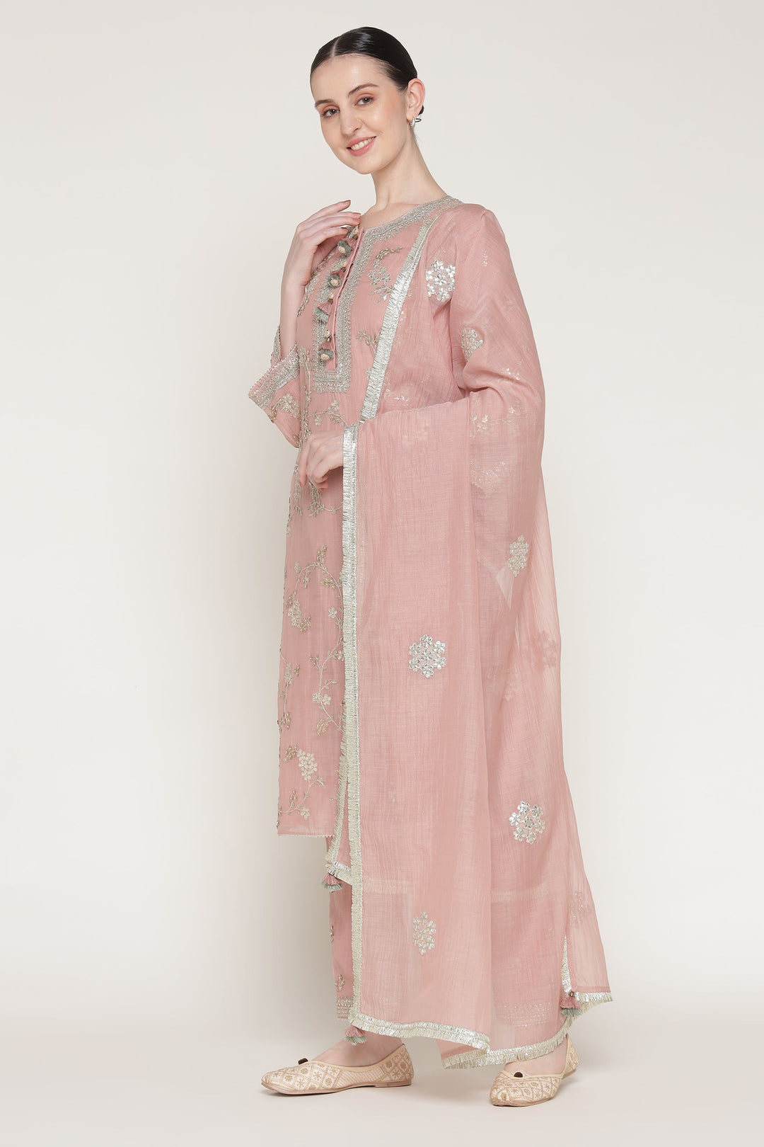 Pink Vrinda Gota Jaal Kurta Set