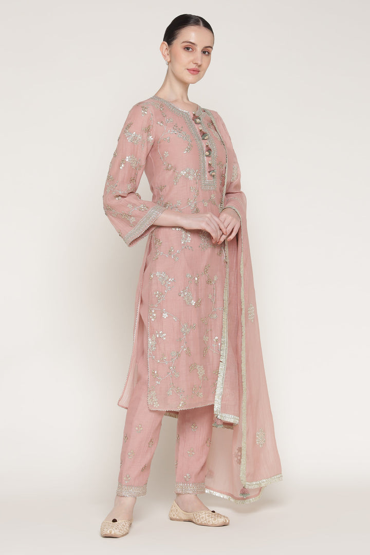 Pink Vrinda Gota Jaal Kurta Set