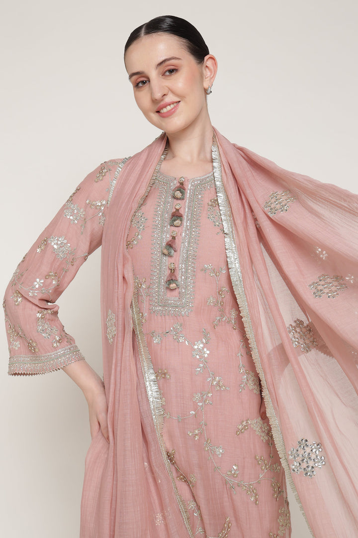 Pink Vrinda Gota Jaal Kurta Set