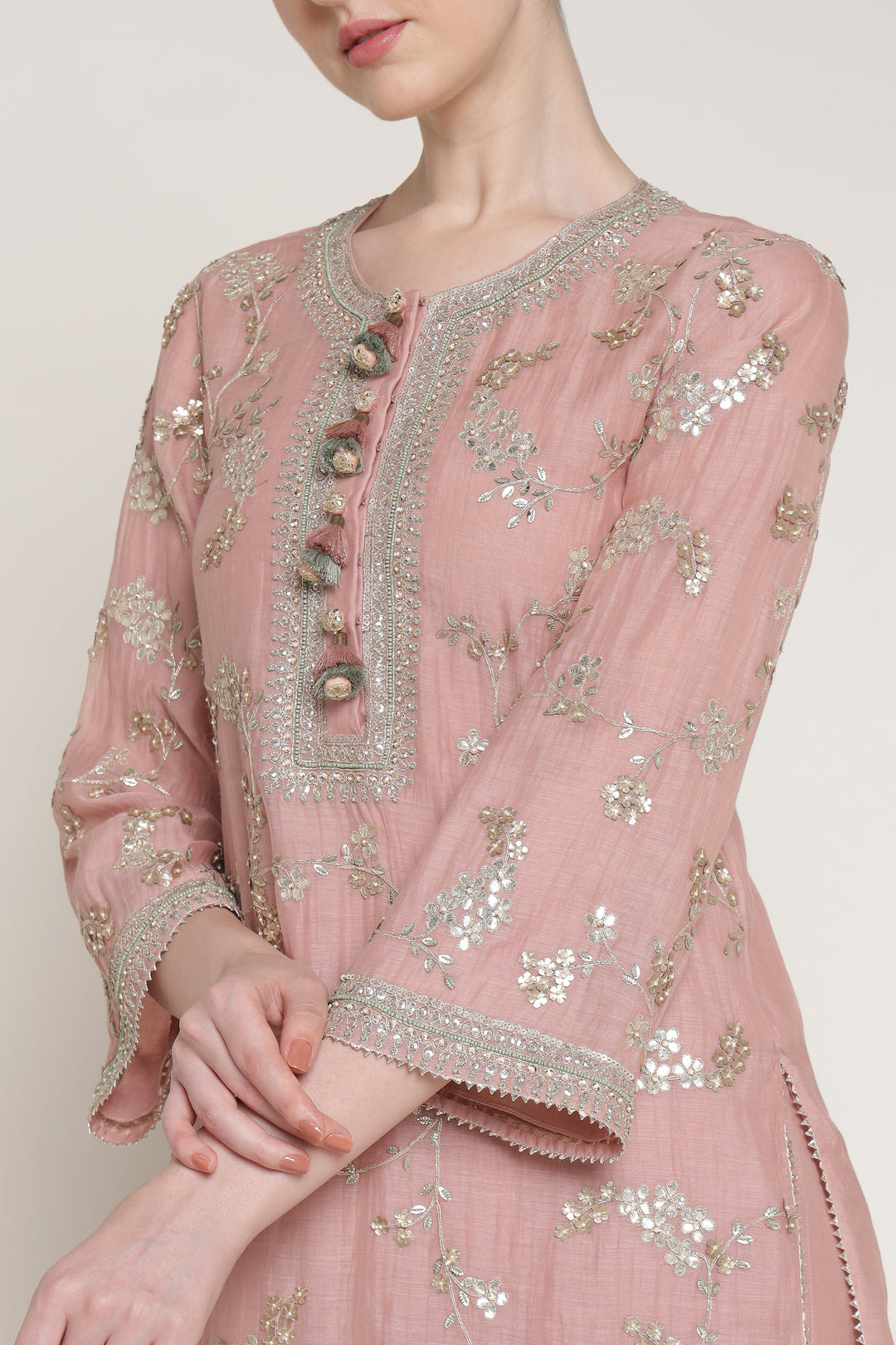 Pink Vrinda Gota Jaal Kurta Set
