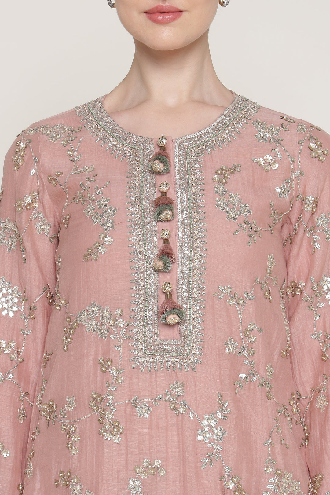 Pink Vrinda Gota Jaal Kurta Set