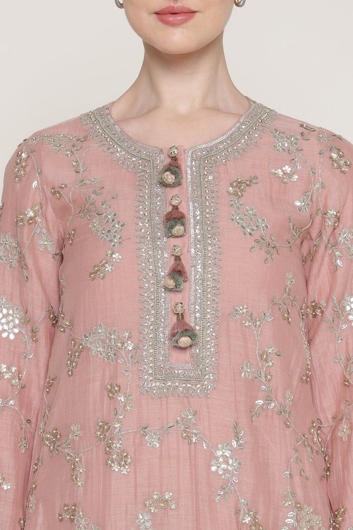 Pink Vrinda Gota Jaal Kurta Set