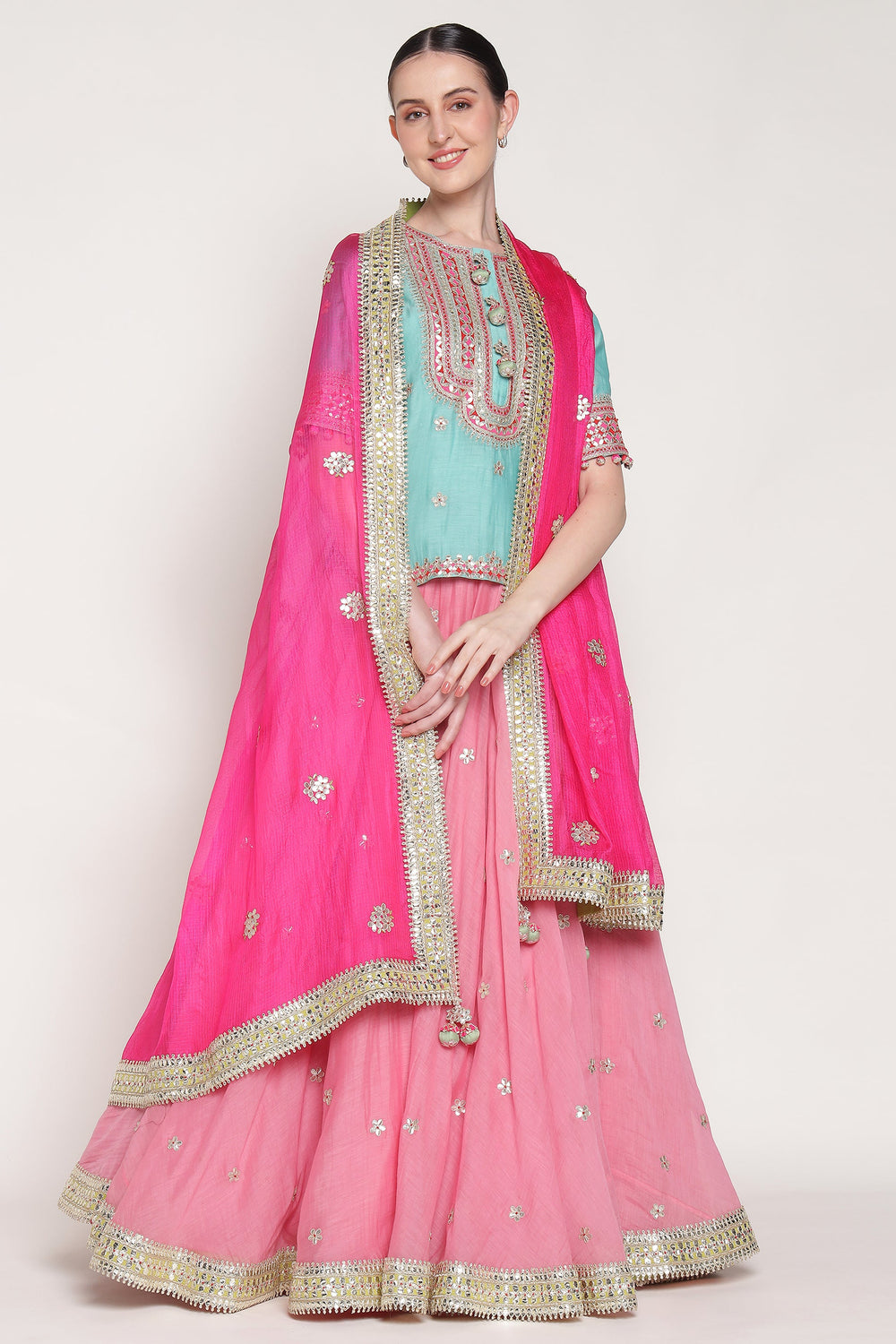 Pink Gota Ghoomer Lehenga