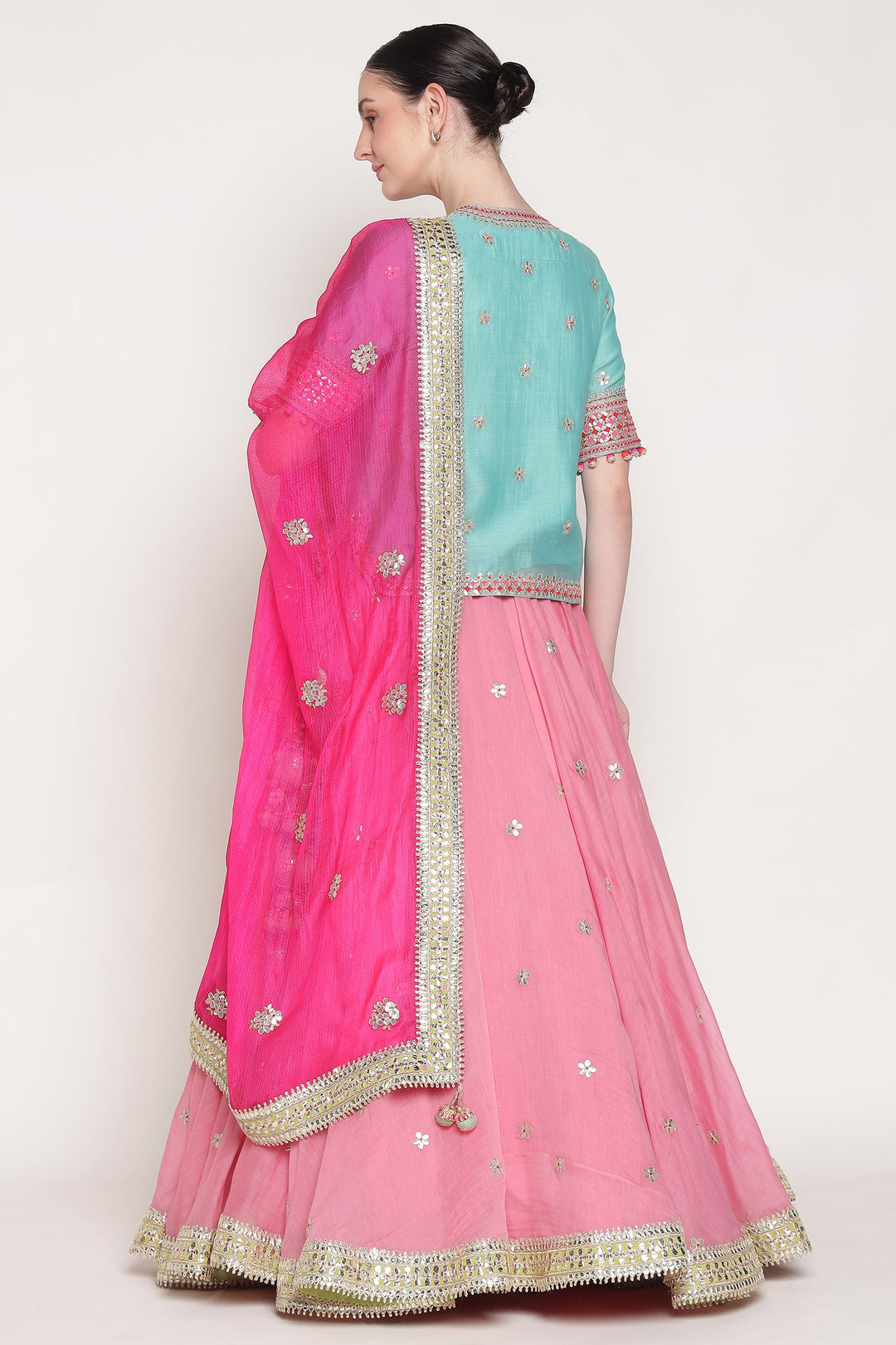 Pink Gota Ghoomer Lehenga