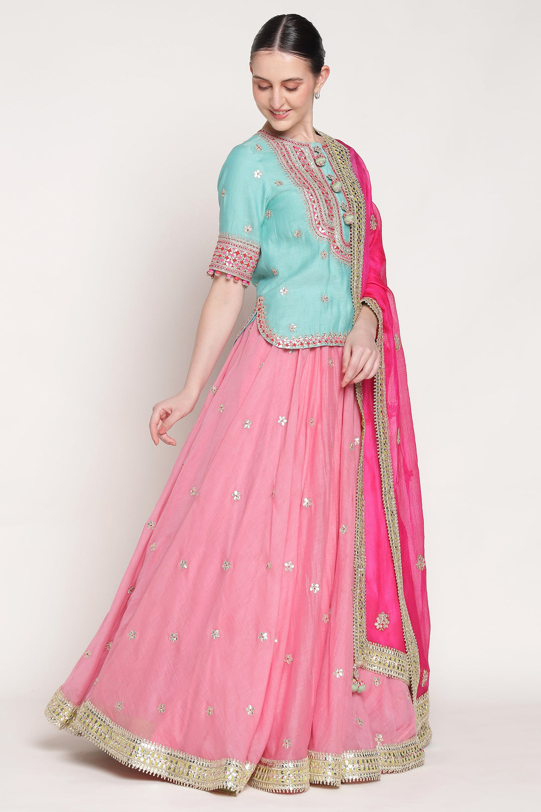 Pink Gota Ghoomer Lehenga