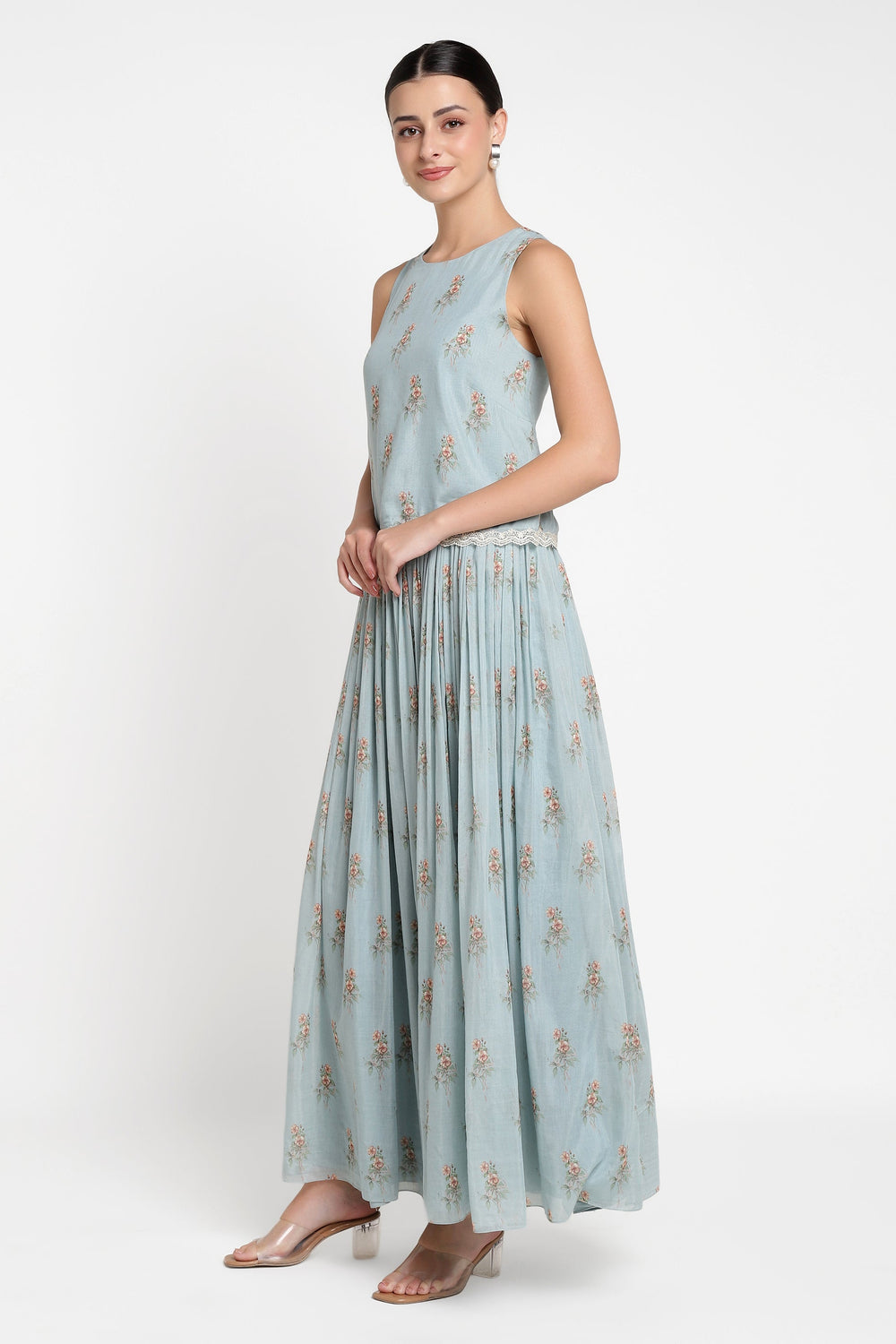 Blue Bow Print Skirt & Top Set