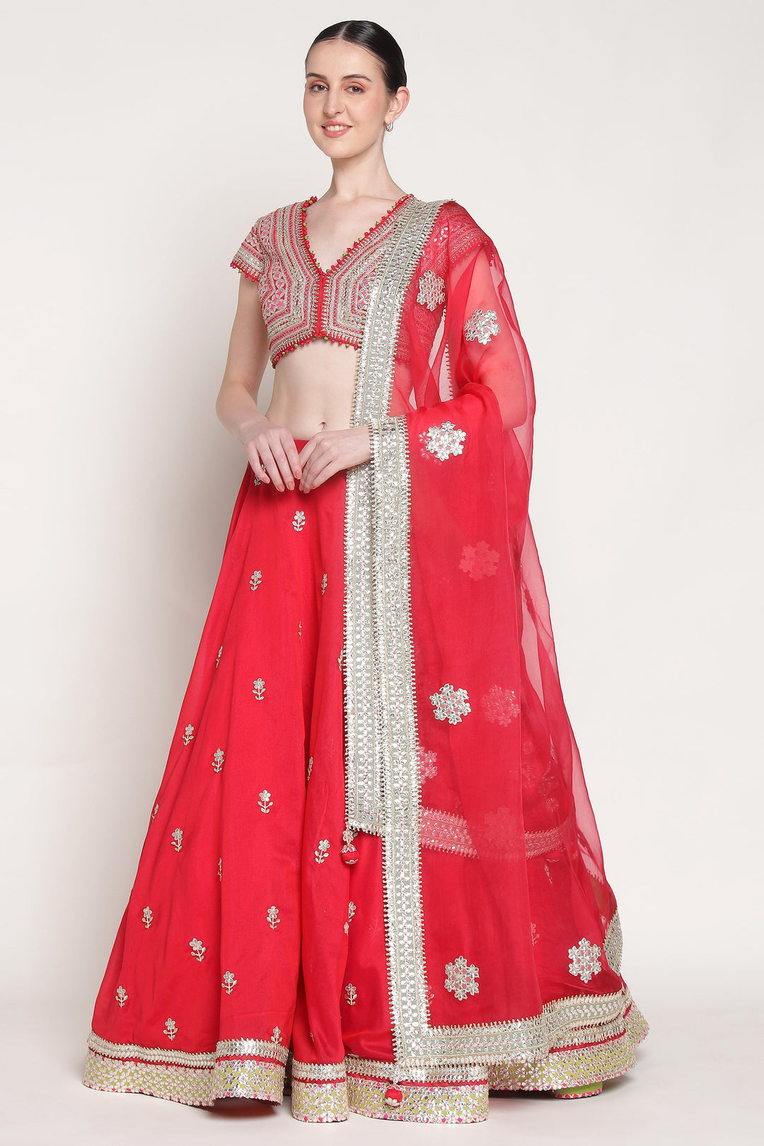 Red Gota Phool Lehenga