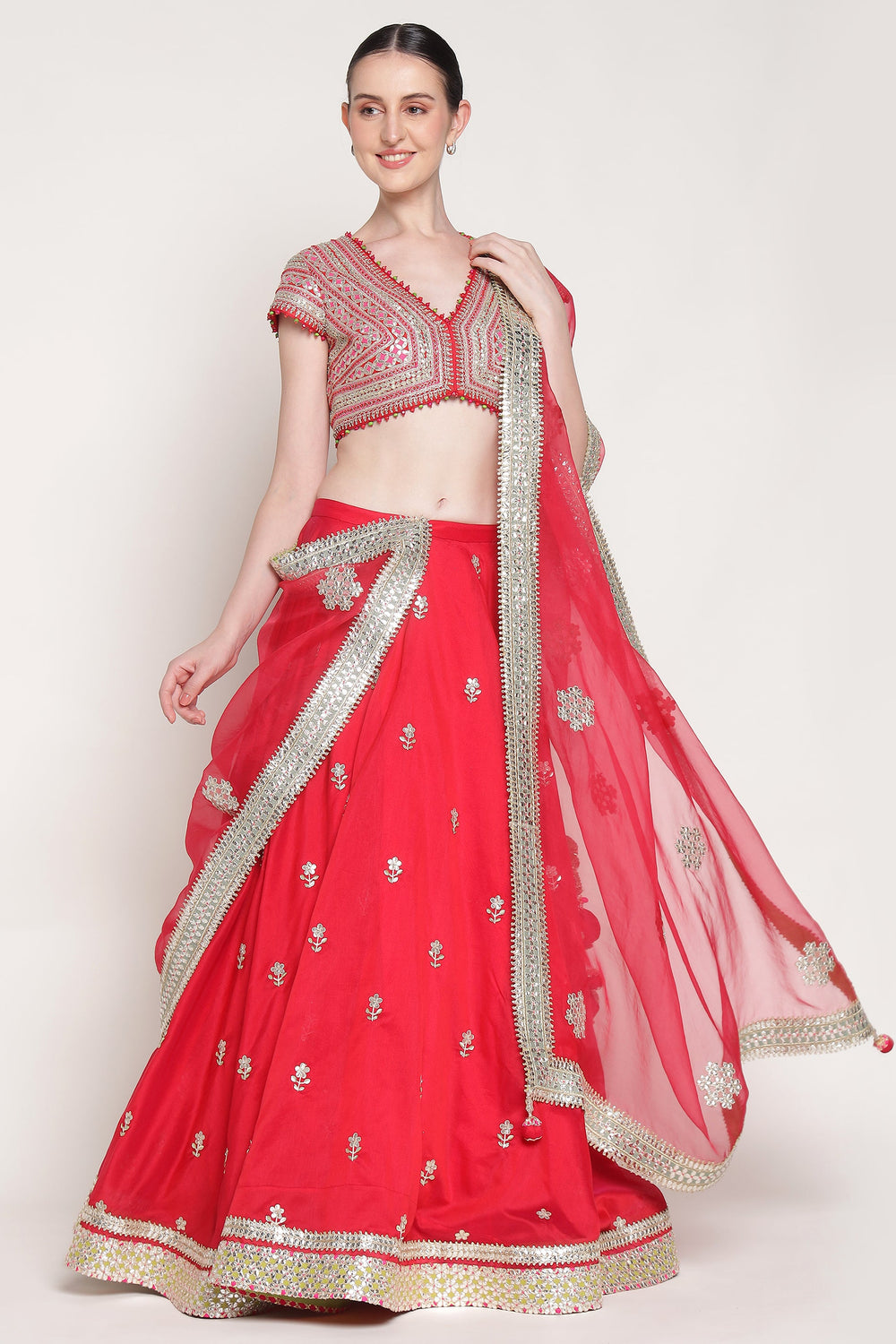 Red Gota Phool Lehenga