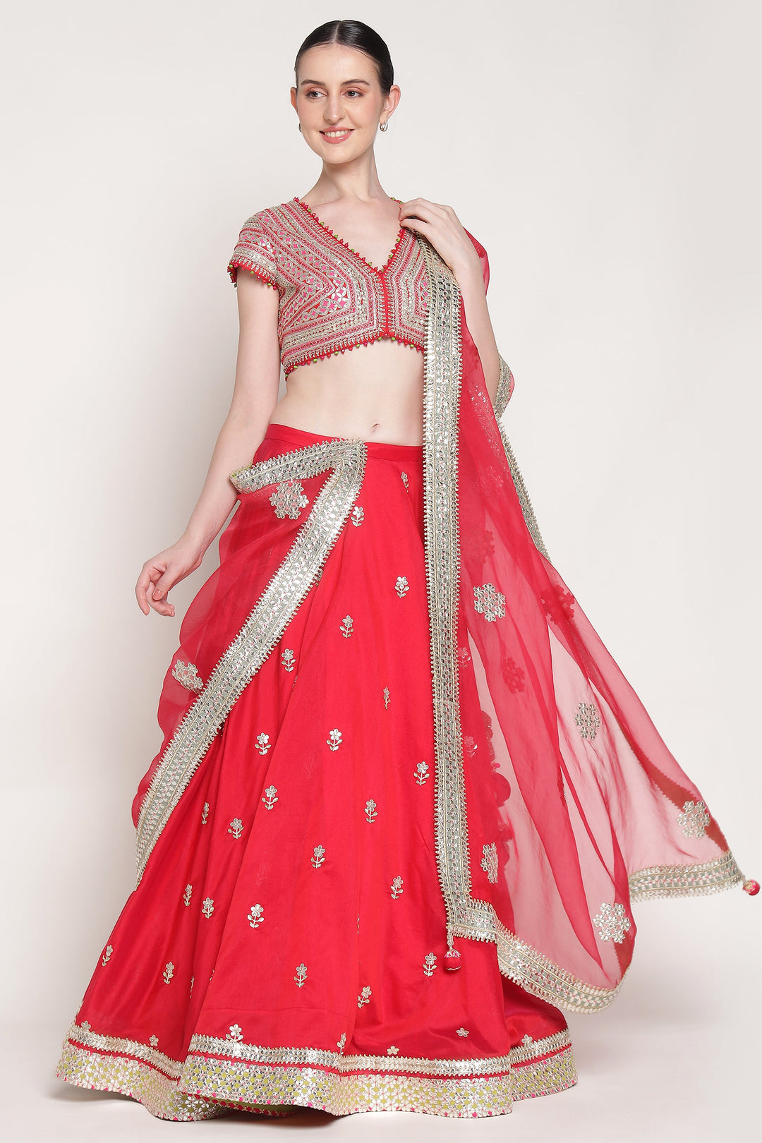 Red Gota Phool Lehenga