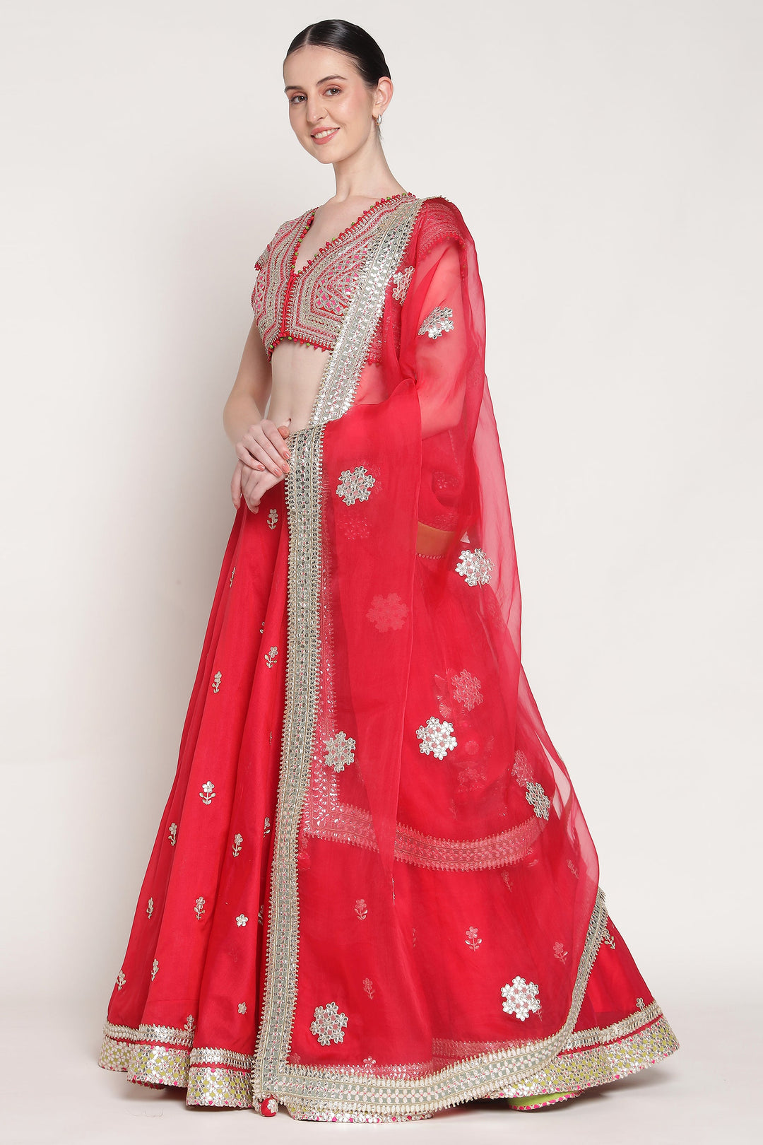 Red Gota Phool Lehenga