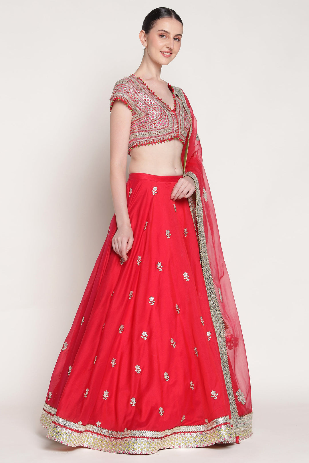 Red Gota Phool Lehenga