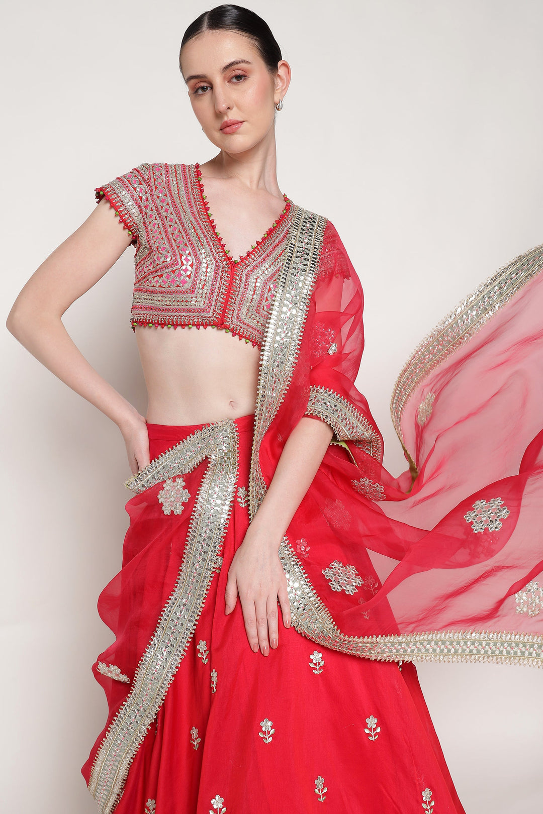 Red Gota Phool Lehenga