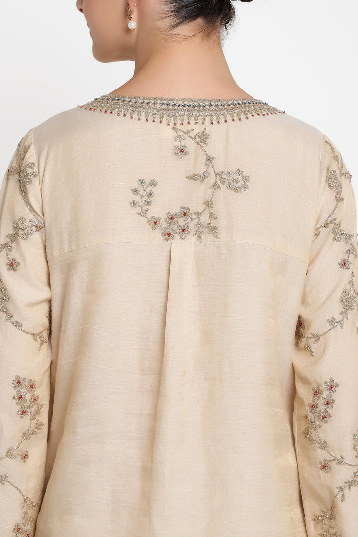 Beige Vrinda Jaal Dori Kurta Set