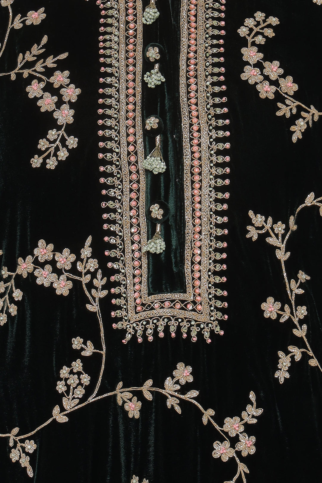 Dark Green Vrinda Dori Velvet Kurta Set