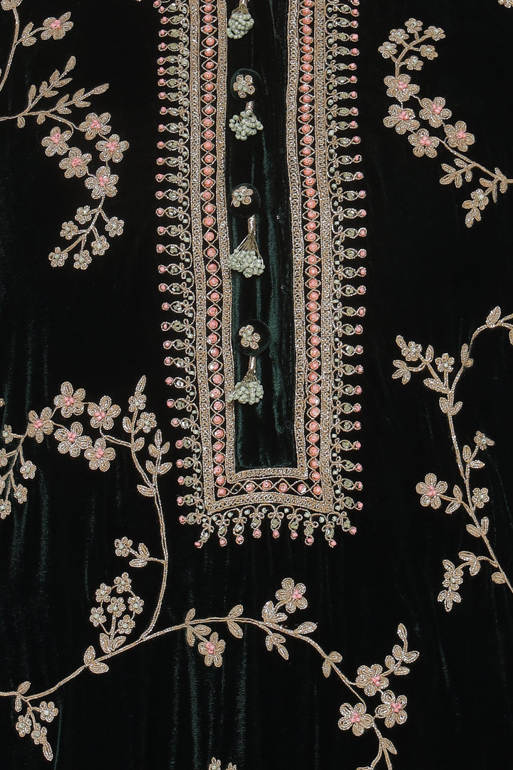 Dark Green Vrinda Dori Velvet Kurta Set