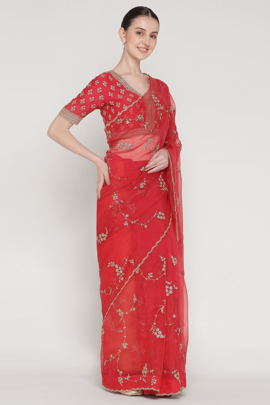 Red Vrinda Dori Saree Set