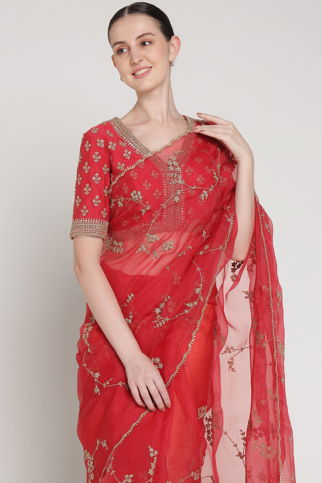 Red Vrinda Dori Saree Set