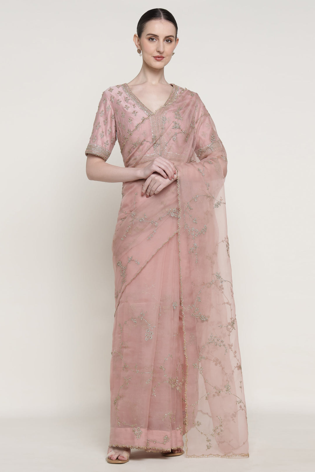 Noor Pink Vrinda Dori Saree Set