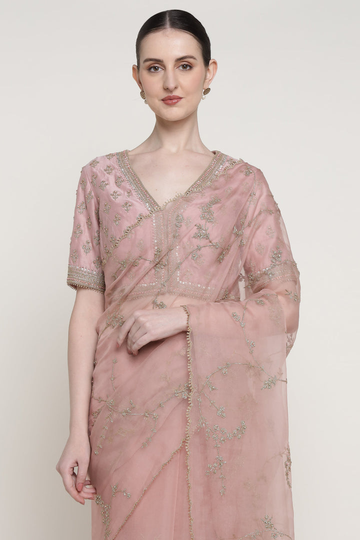 Noor Pink Vrinda Dori Saree Set