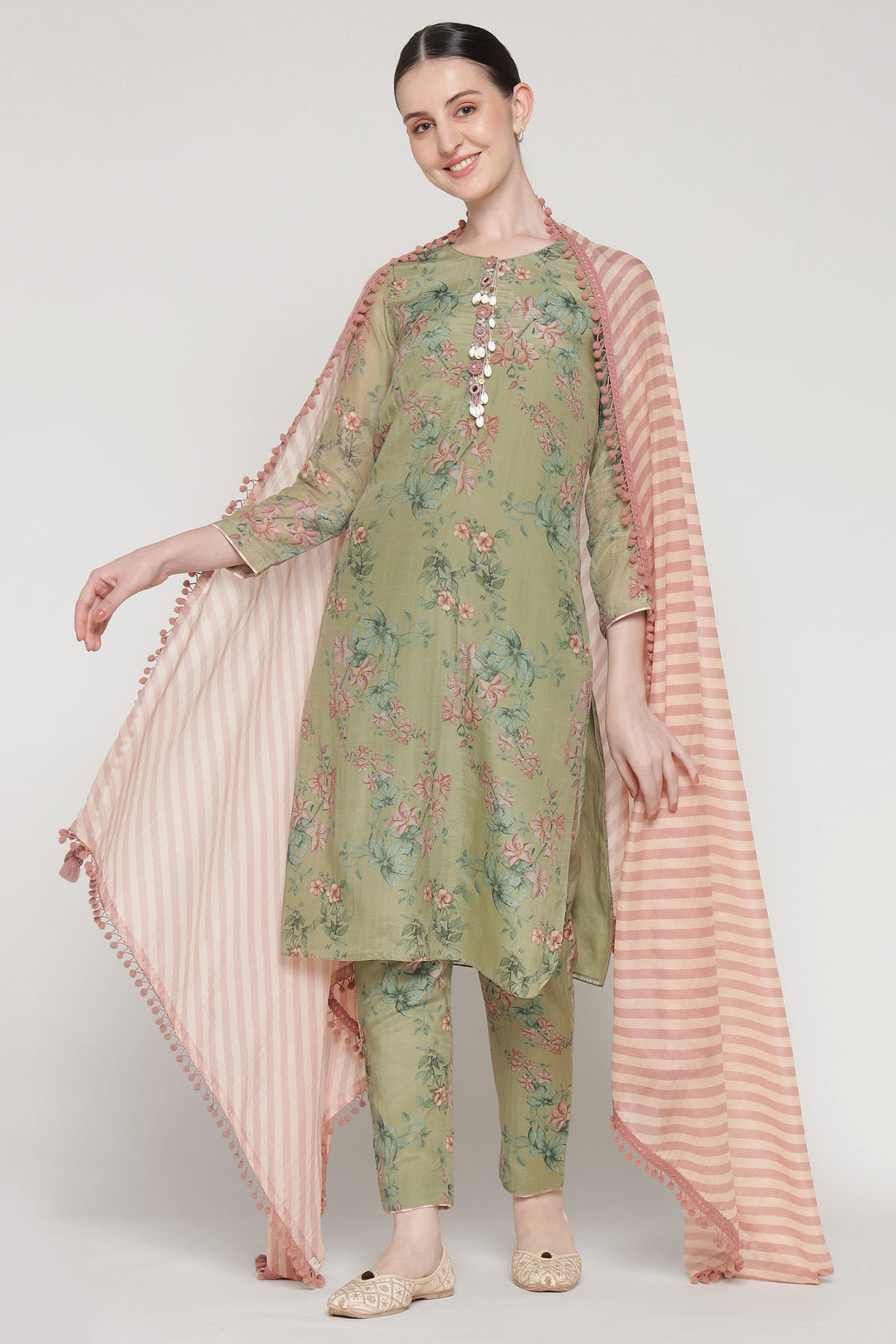 Green Bloom Shell Kurta Set