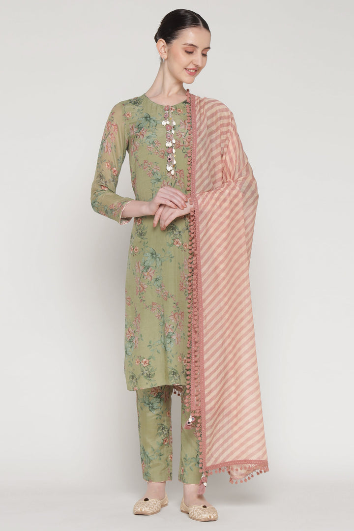 Green Bloom Shell Kurta Set