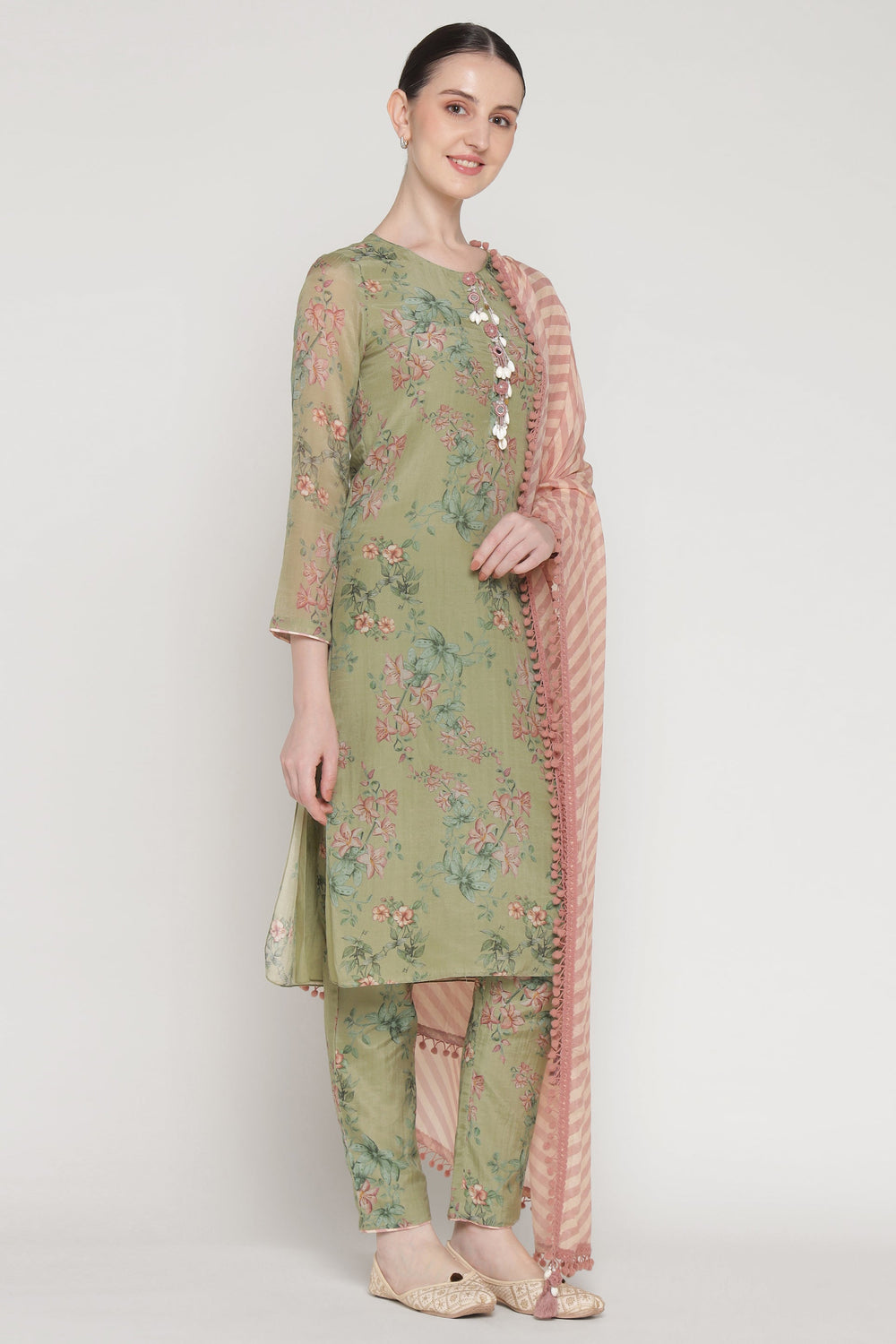 Green Bloom Shell Kurta Set