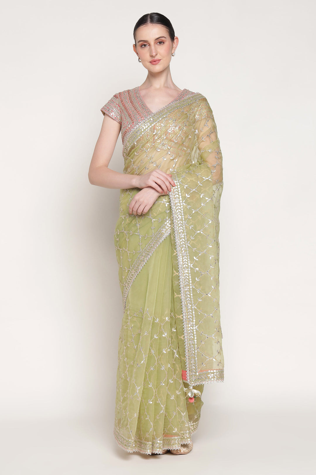 Lime Green Gota Barfi Saree