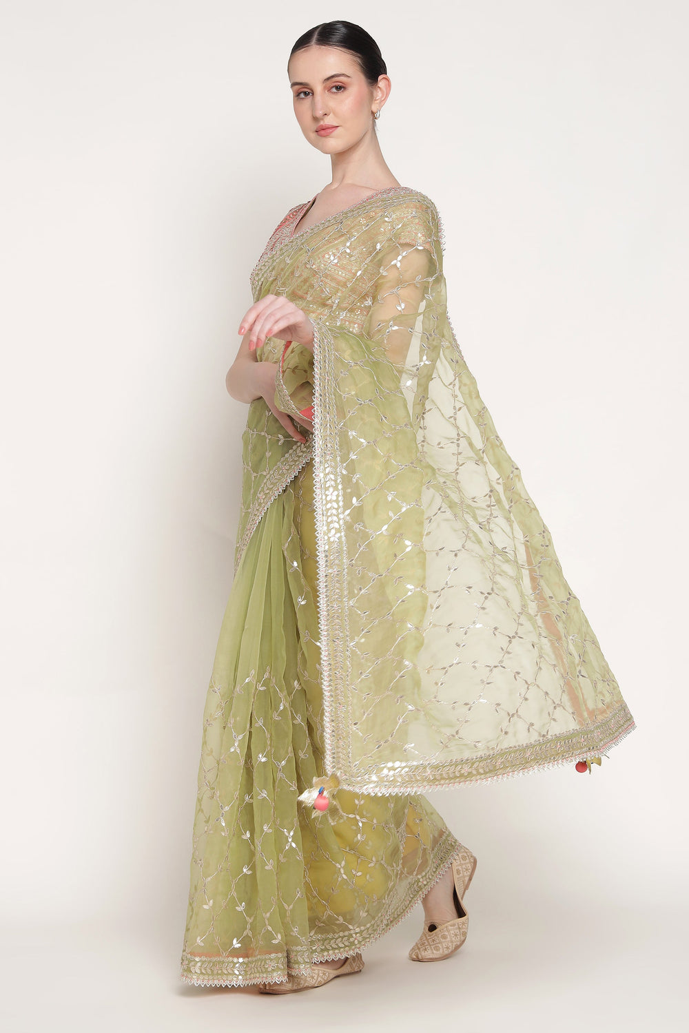 Lime Green Gota Barfi Saree
