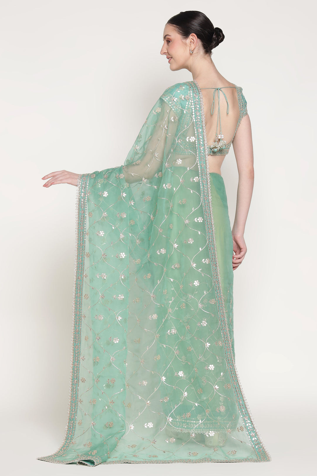 Turq Skipping Gota Saree Set