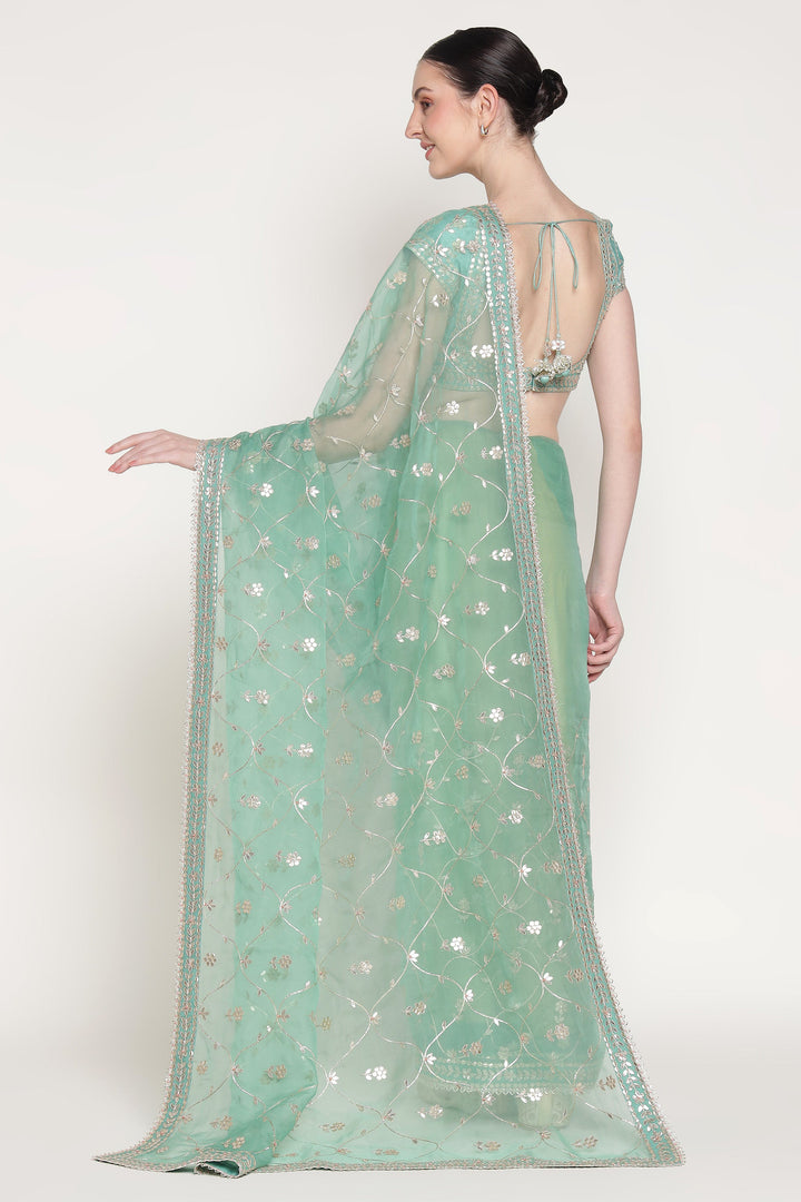 Turq Skipping Gota Saree Set