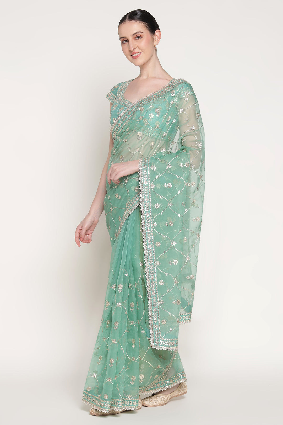 Turq Skipping Gota Saree Set