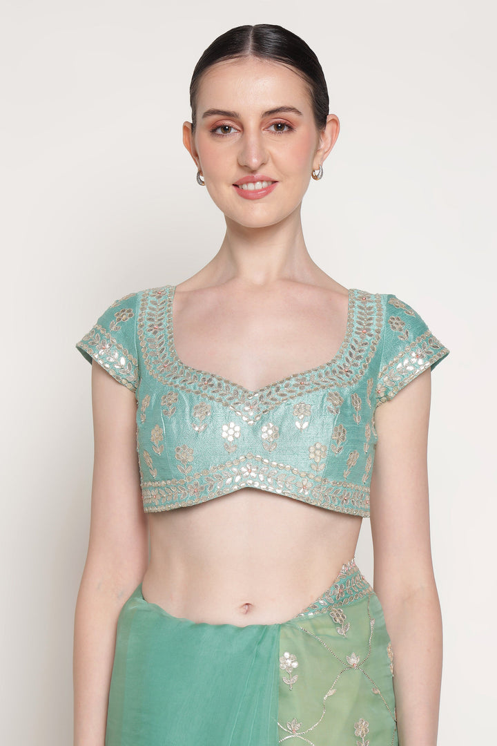 Turq Skipping Gota Saree Set