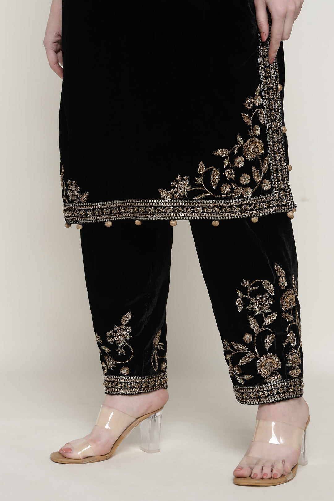 Black Antique Velvet Long Kurta Set