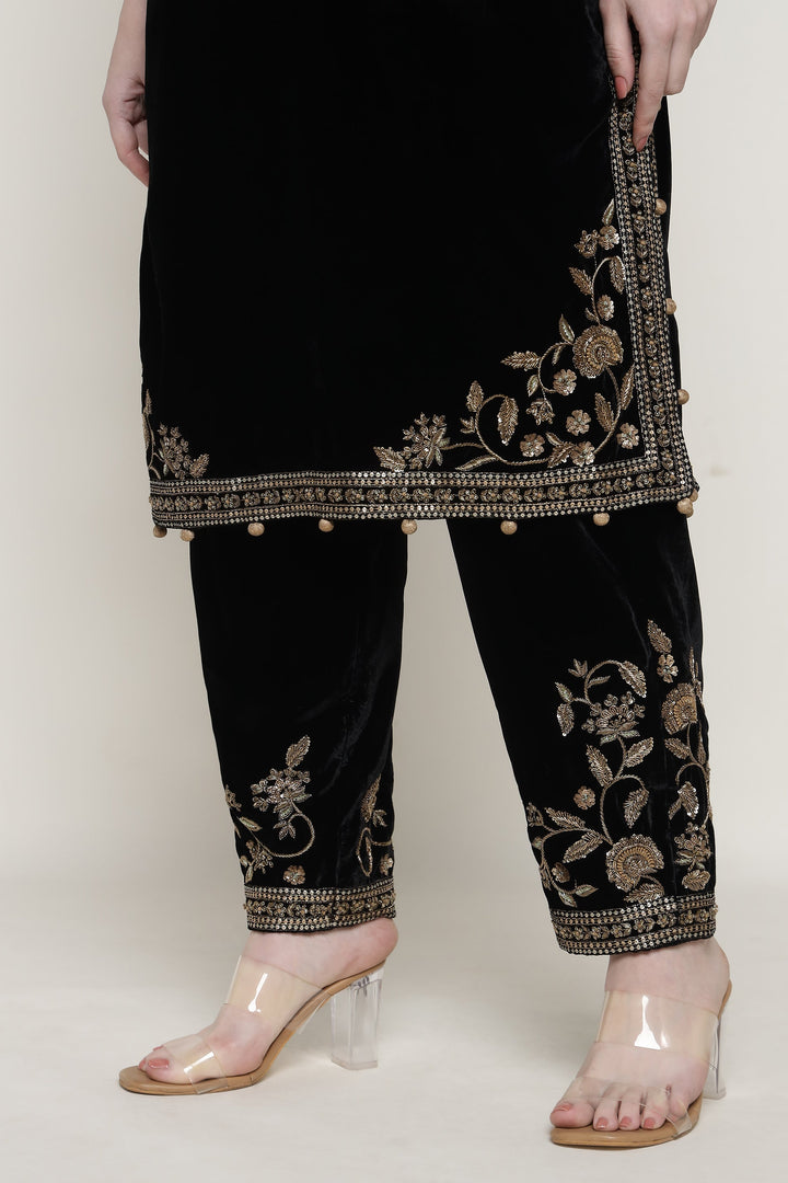 Black Antique Velvet Long Kurta Set