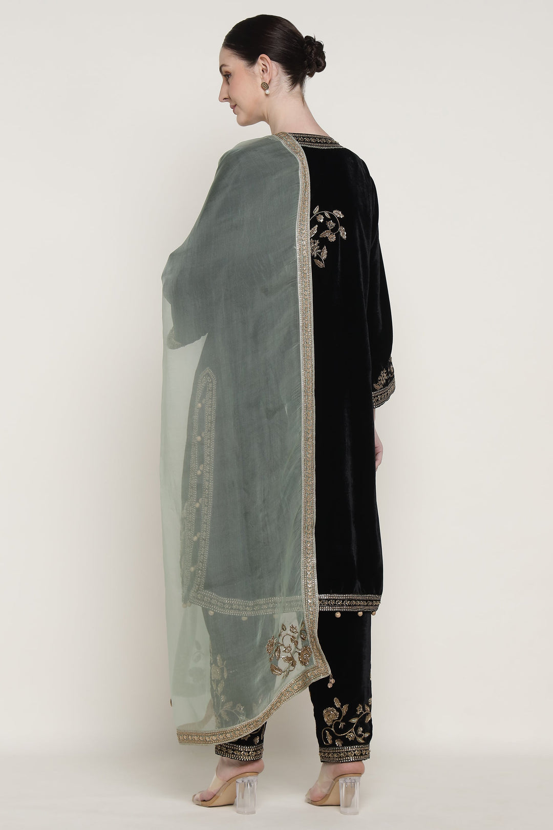 Black Antique Velvet Long Kurta Set