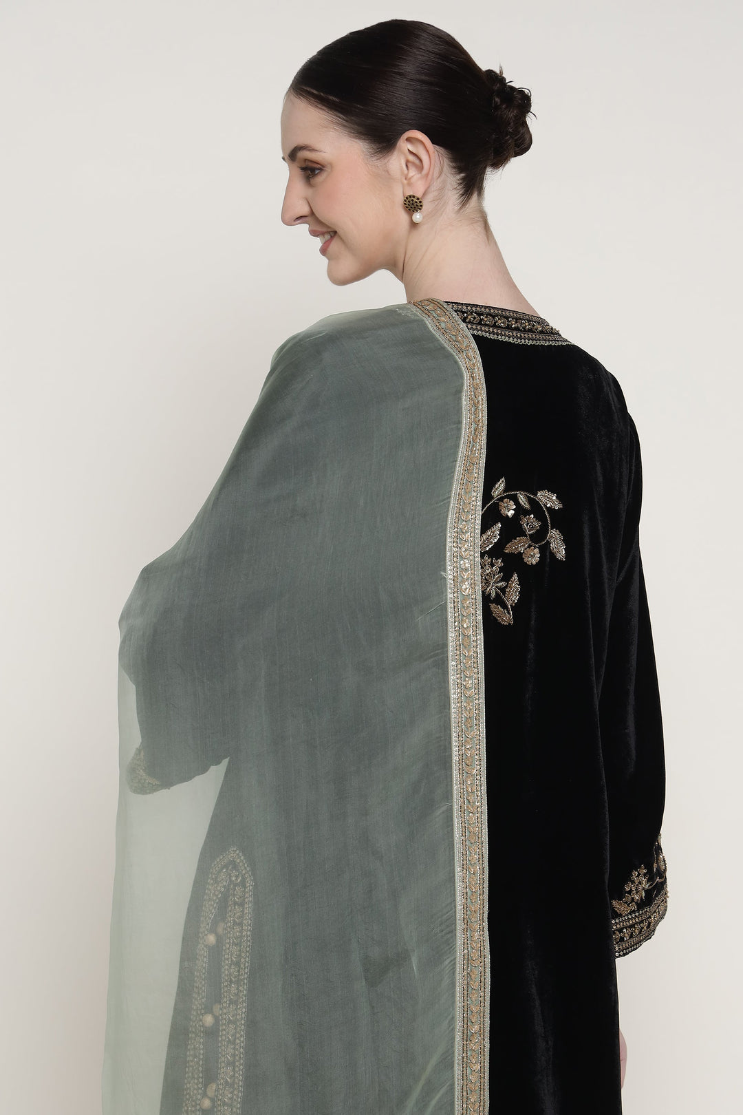 Black Antique Velvet Long Kurta Set