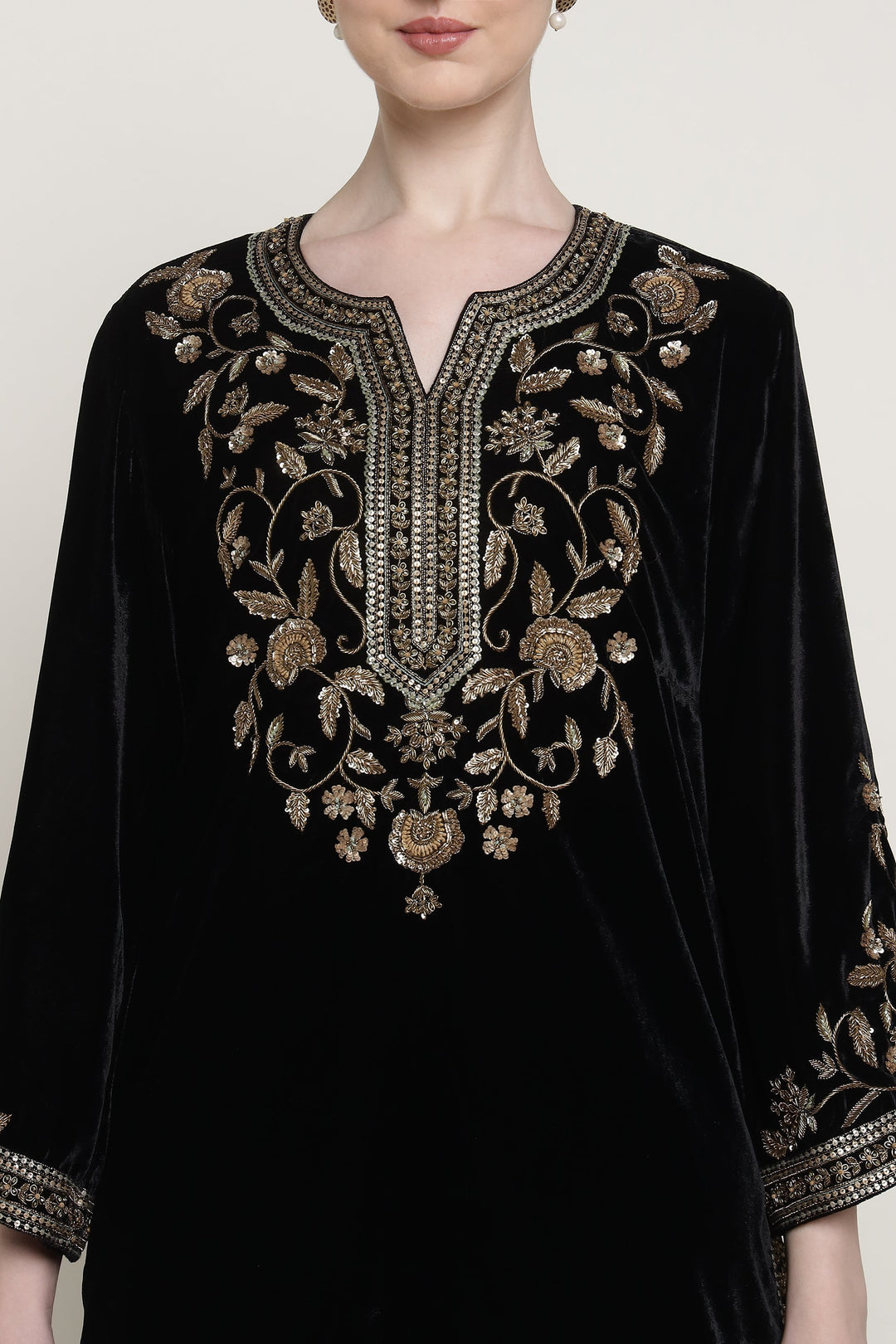 Black Antique Velvet Long Kurta Set