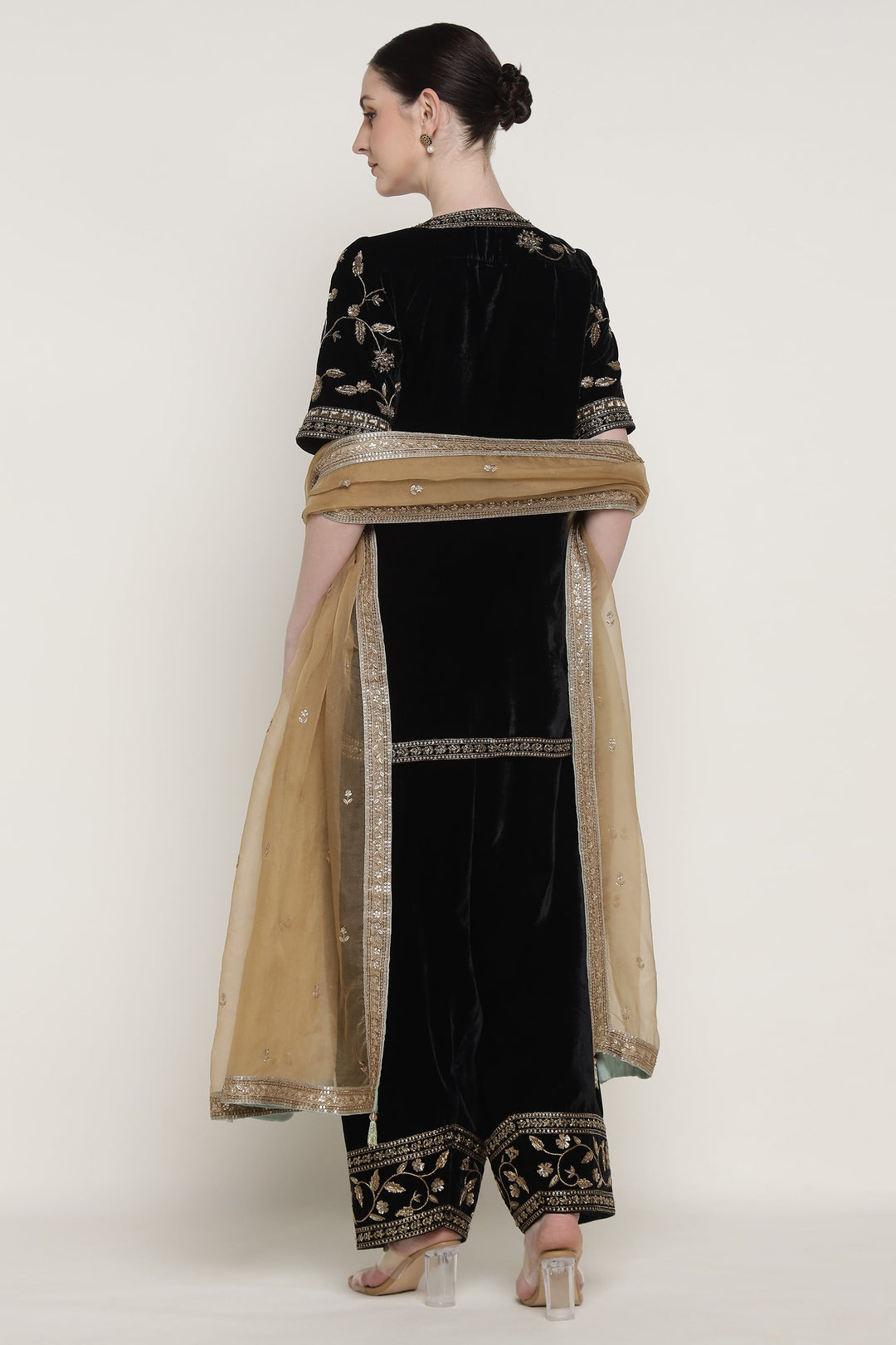 Black Antique Flower Short Kurta Set