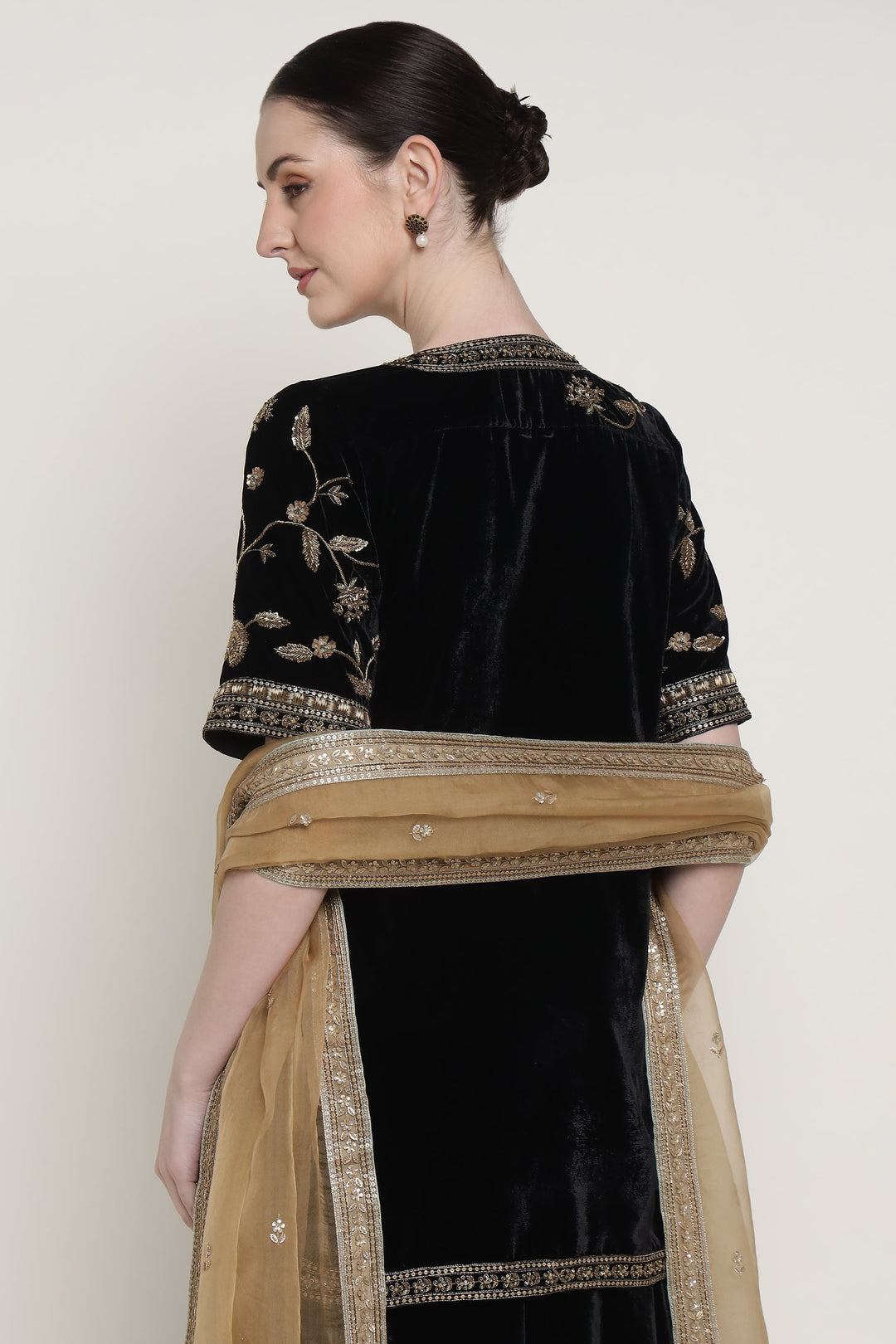 Black Antique Flower Short Kurta Set