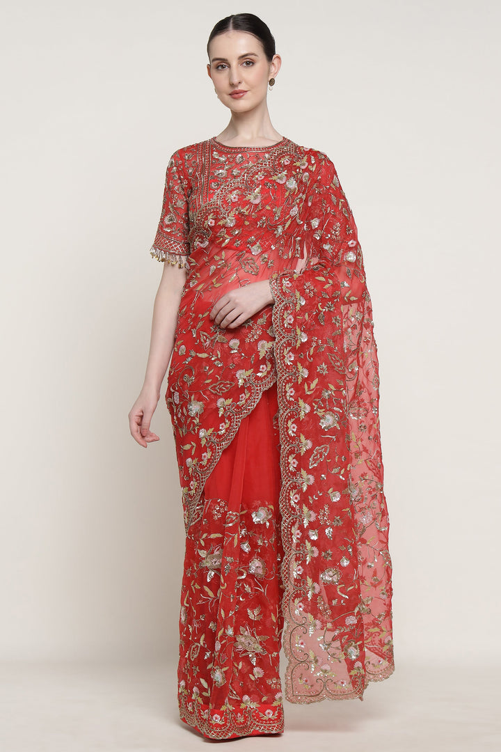 Red Wedding Bloom Saree