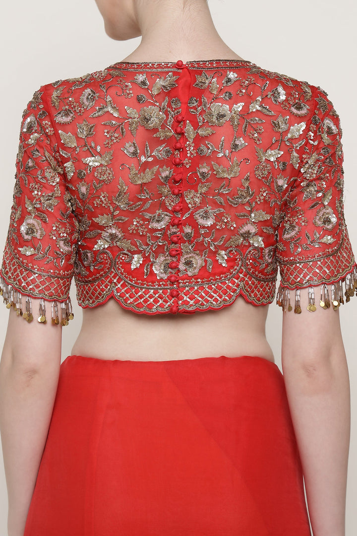 Red Wedding Bloom Saree