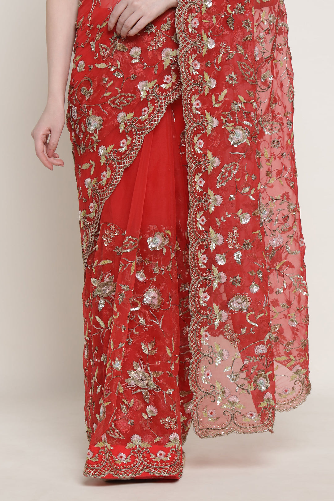 Red Wedding Bloom Saree