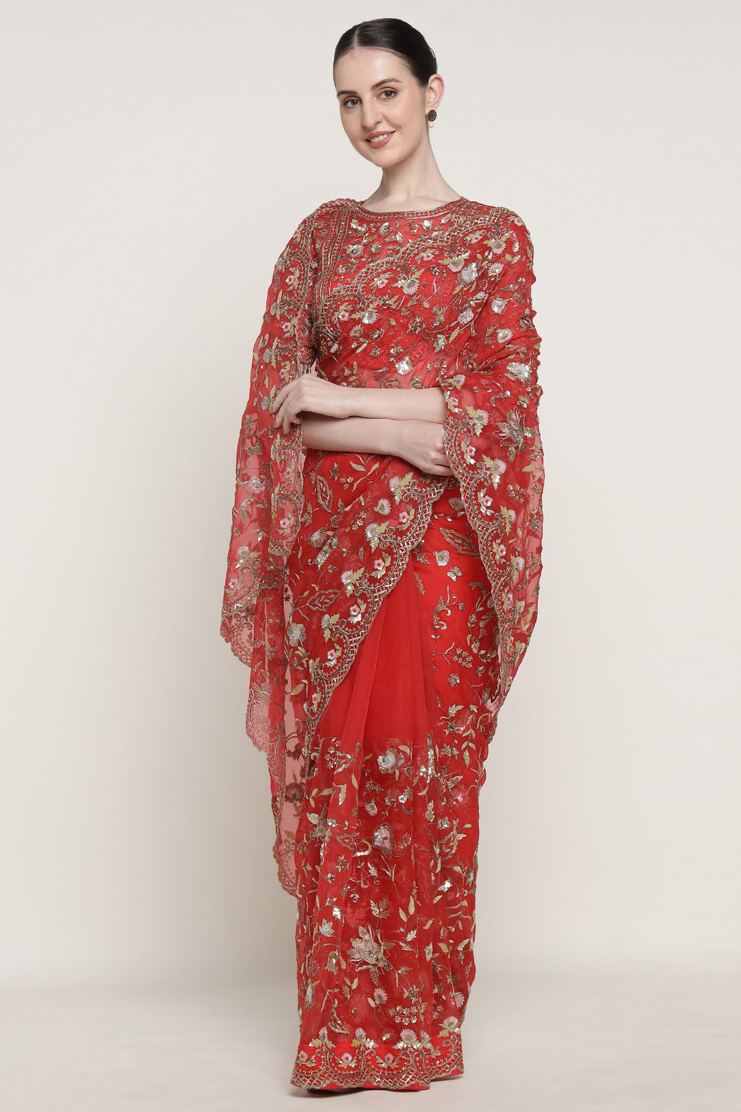 Red Wedding Bloom Saree