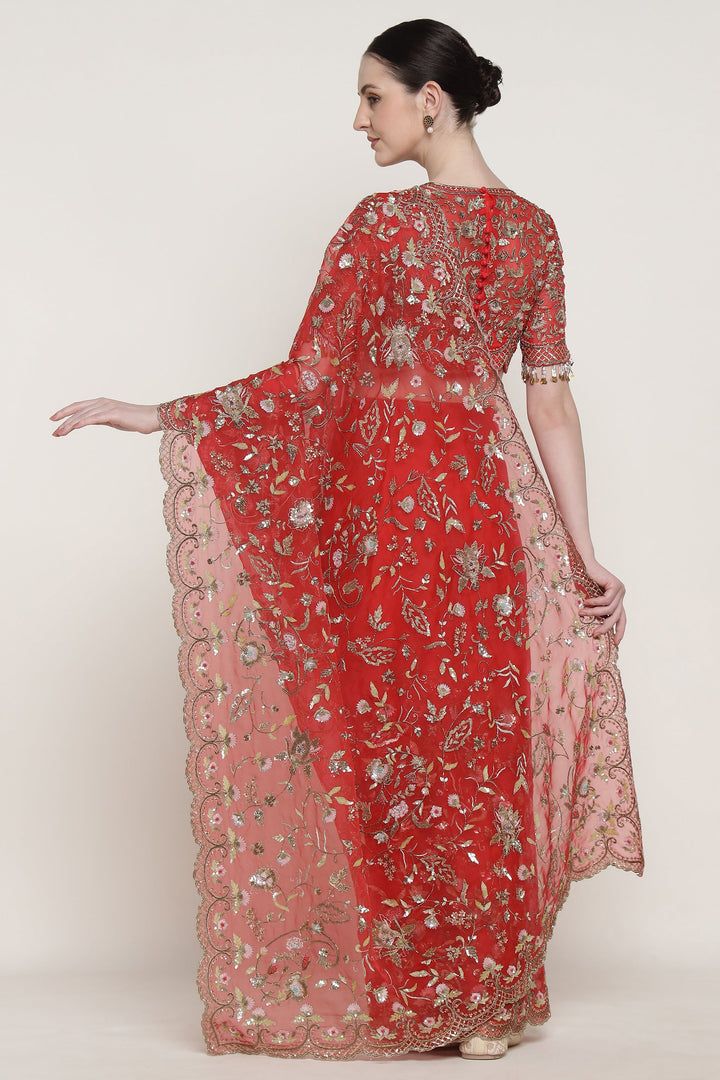 Red Wedding Bloom Saree