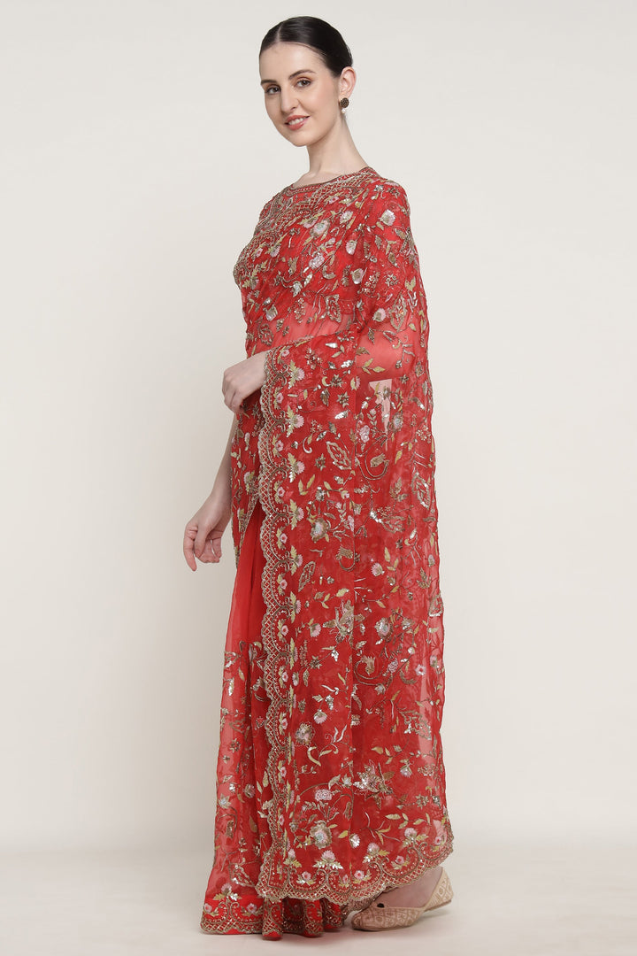 Red Wedding Bloom Saree