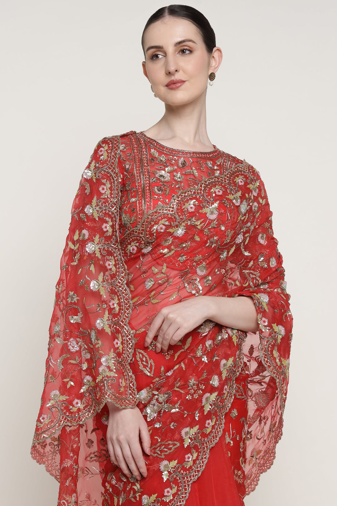 Red Wedding Bloom Saree