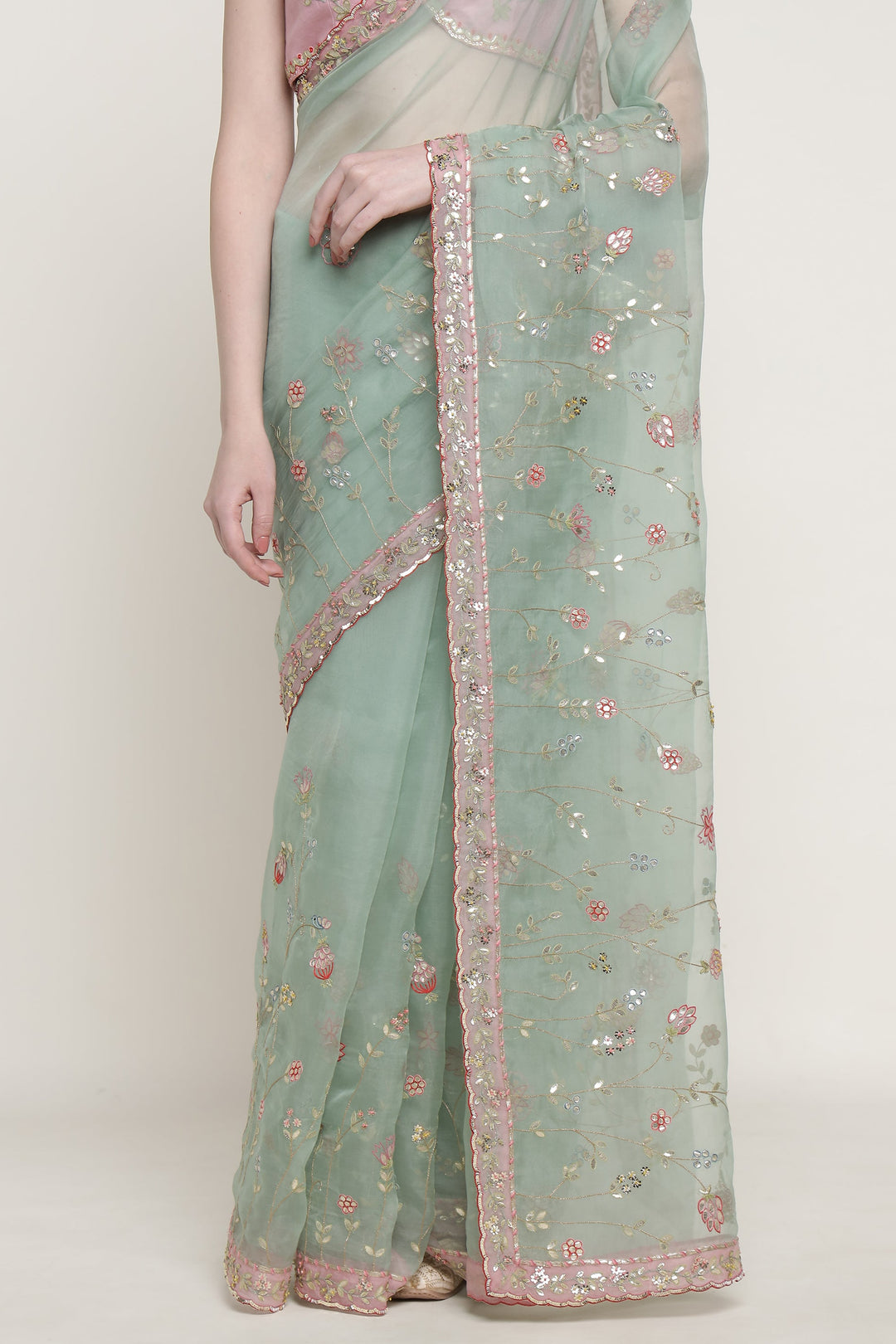Teal Gota Bloom Saree Set