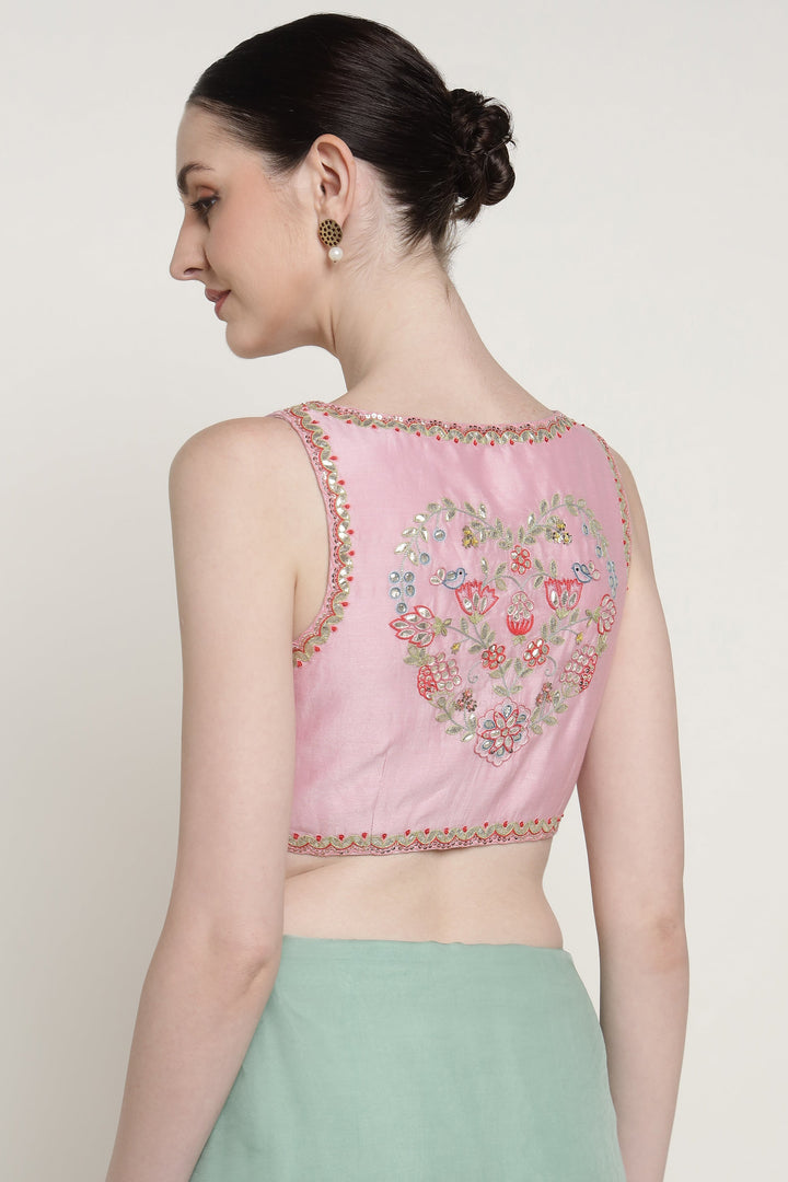 Teal Gota Bloom Saree Set