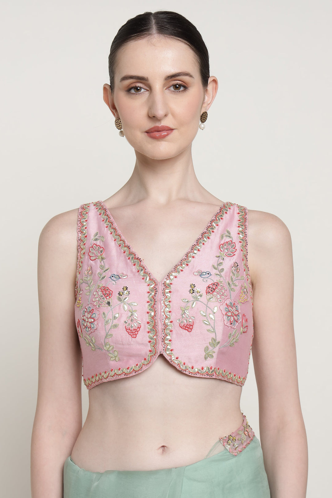 Teal Gota Bloom Saree Set