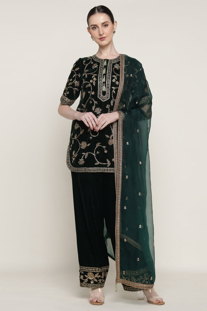 Green Zareen Velvet Kurta Set